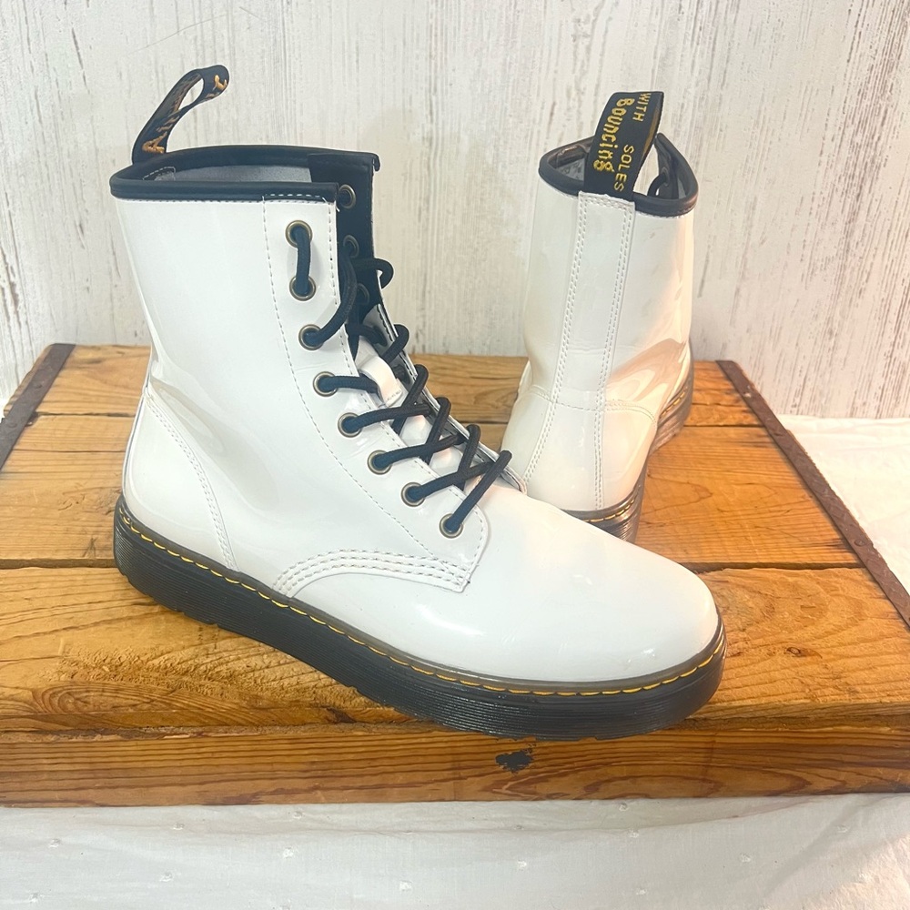 Dr. Martens size 10 Zavala airwair white patent leather combat boots